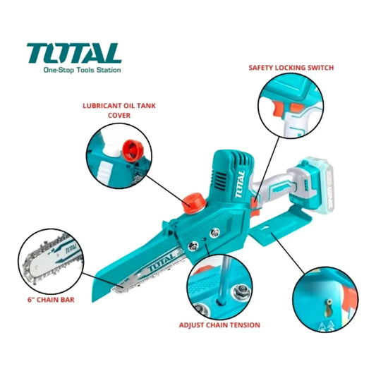 Sierra Podadora 20V BL 6" INDUSTRIAL TOTAL TGSLI20662-4 (MALETIN, CARGADOR, Y 2 BATERIAS)