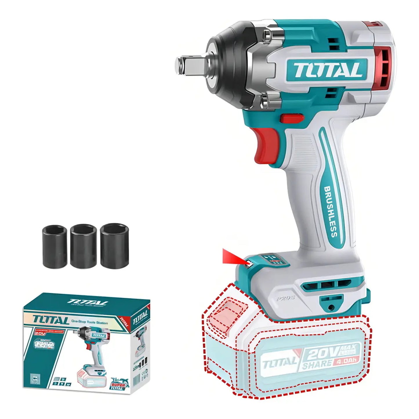 Llave de Impacto 20V BL 500Nm INDUSTRIAL TOTAL TIWLI20501