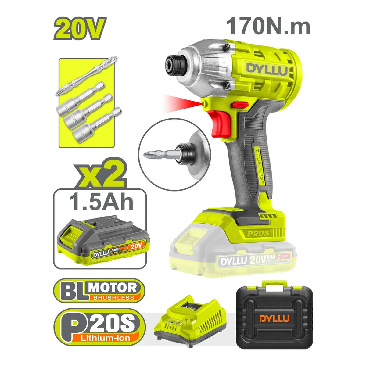 Atornillador de Impacto 170 Nm 20V DYLLU DTCD2512 MALETIN