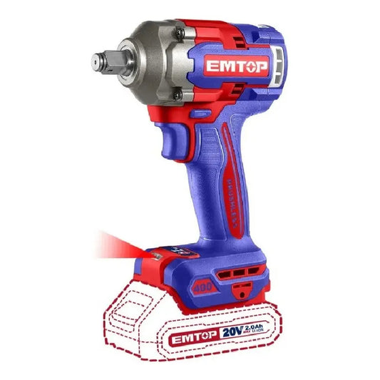 LLAVE DE IMPACTO INALAM. BRUSH 20V 400 Nm + CARG + 2 BAT 2.0 AH + ACC ECIWL2040-4
