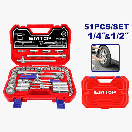 SET DE TUBOS Y CRIQUE 1/4'' y 1/2'' 51 PZS ESKT42511