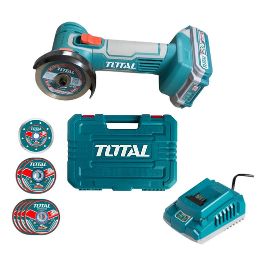 Miniamoladora 20V 76mm INDUSTRIAL TOTAL TAGLI76012-4 (MALETIN, CARGADOR, Y BATERIA)
