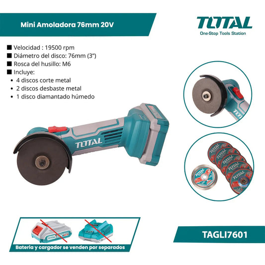 Miniamoladora 20V 76mm INDUSTRIAL TOTAL TAGLI7601