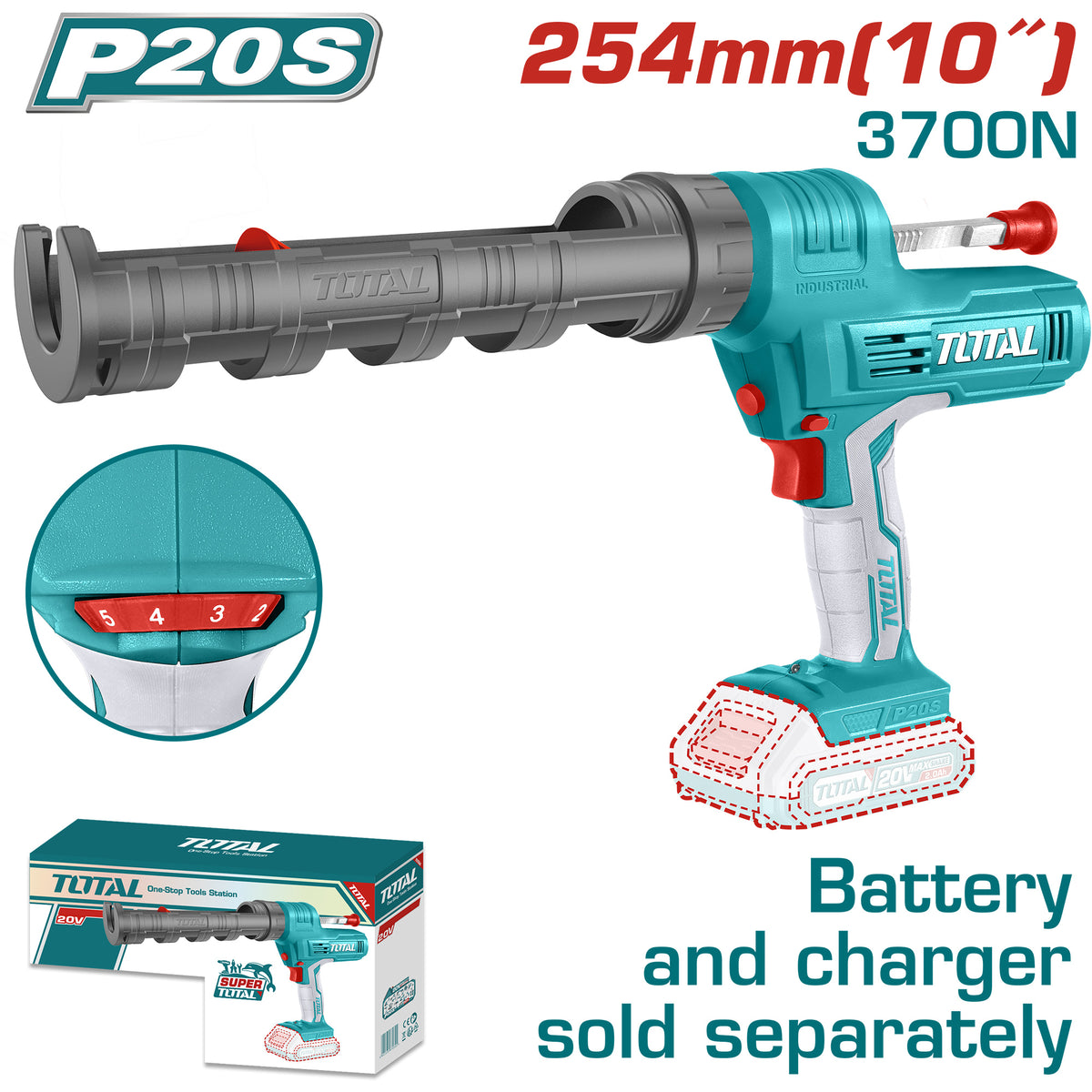Aplicador de Silicona 20V INDUSTRIAL TOTAL TCGLI2001