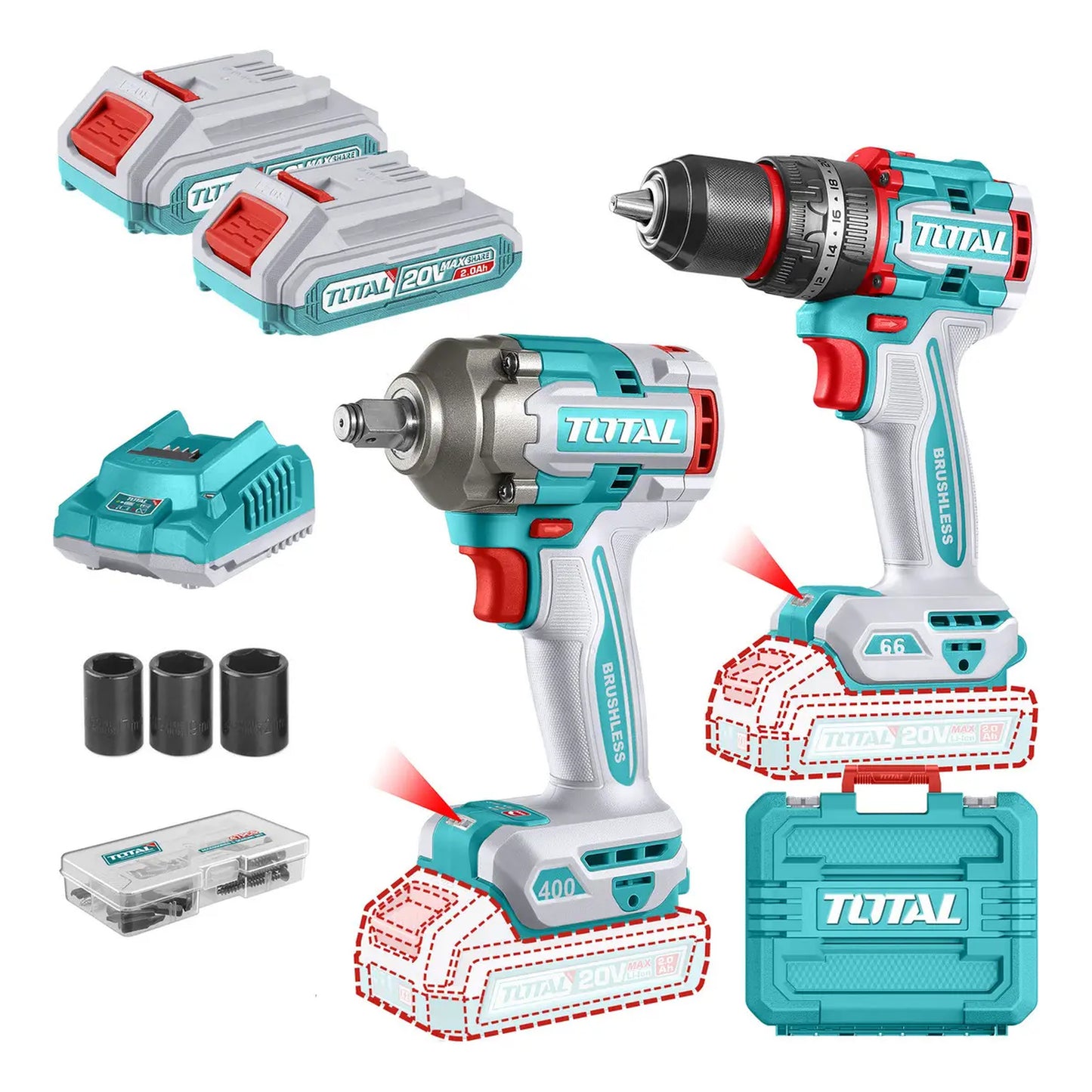Kit taladro percutor + llave de impacto Total TCKLI20275-4