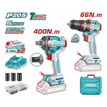 Kit taladro percutor + llave de impacto Total TCKLI20275-4