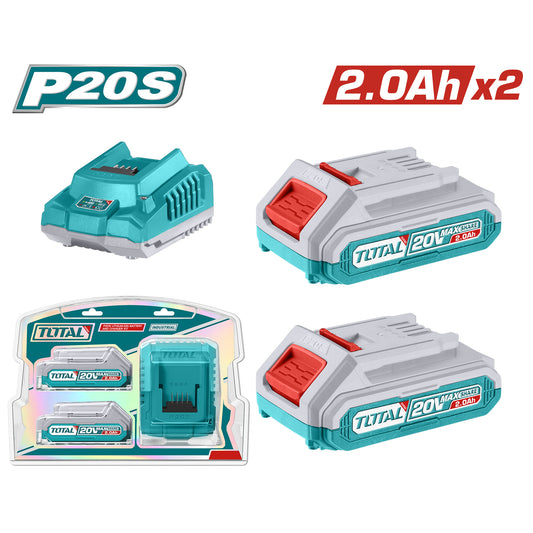 2 Baterias y Cargador 2.0 Ah INDUSTRIAL TOTAL TFBCPK2212-4