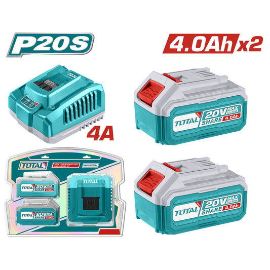 2 Baterias y Cargador 20V 4.0 Ah INDUSTRIAL TOTAL TFBCPK2513-4