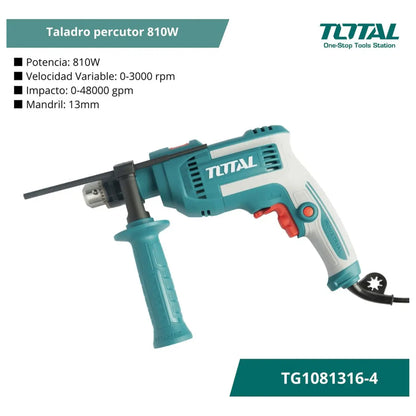 Taladro con percutor 810 w. 13mm. TOTAL TG1081316-4