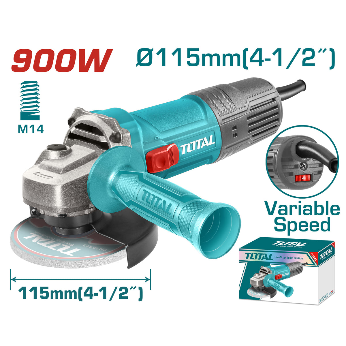 Amoladora Angular 900W 125mm Velocidad Variable INDUSTRIAL TOTAL TG109125565-4