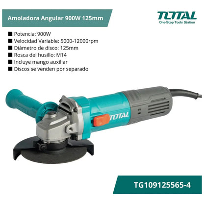 Amoladora Angular 900W 125mm Velocidad Variable INDUSTRIAL TOTAL TG109125565-4
