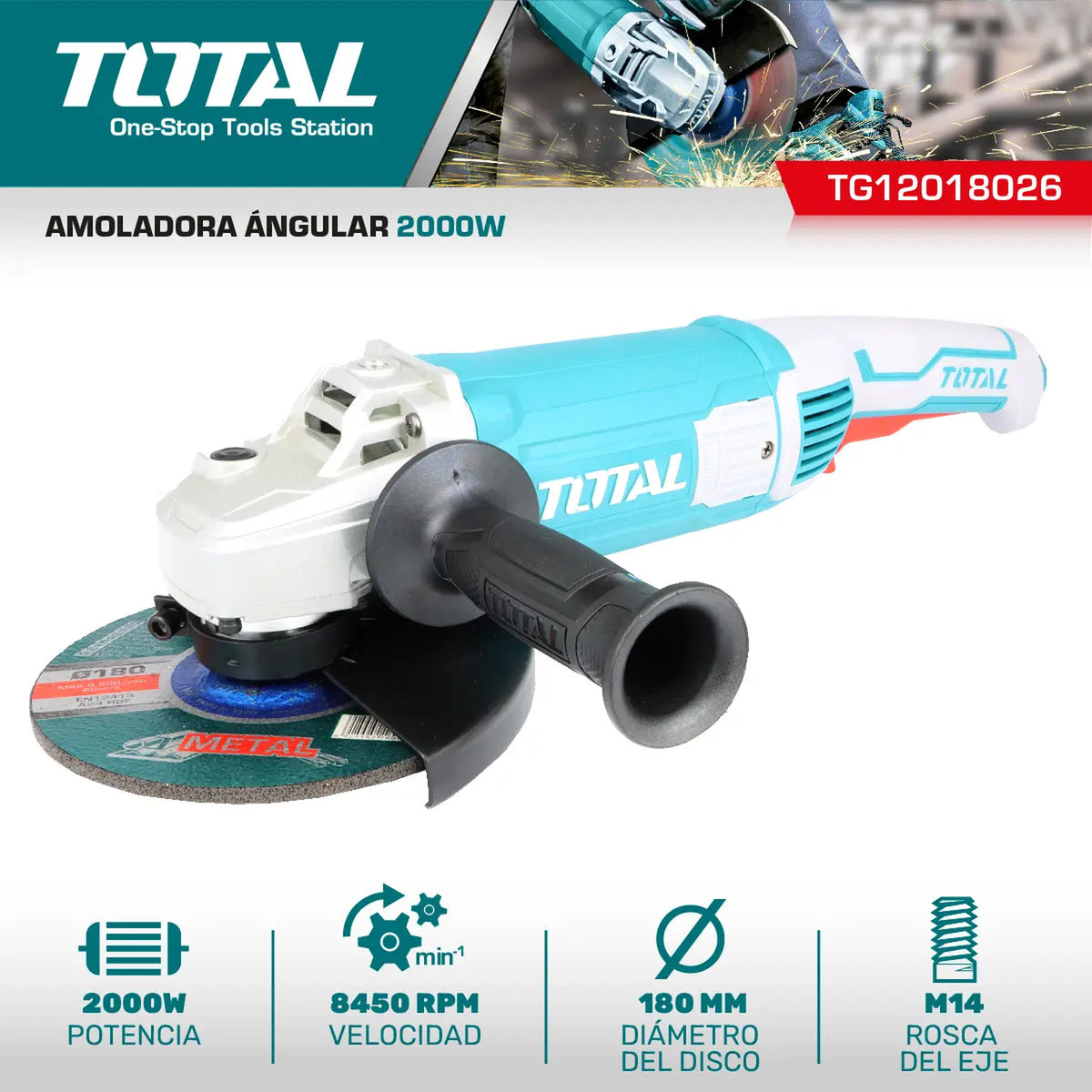 Amoladora Angular 2000W 180mm INDUSTRIAL TOTAL TG12018026-4