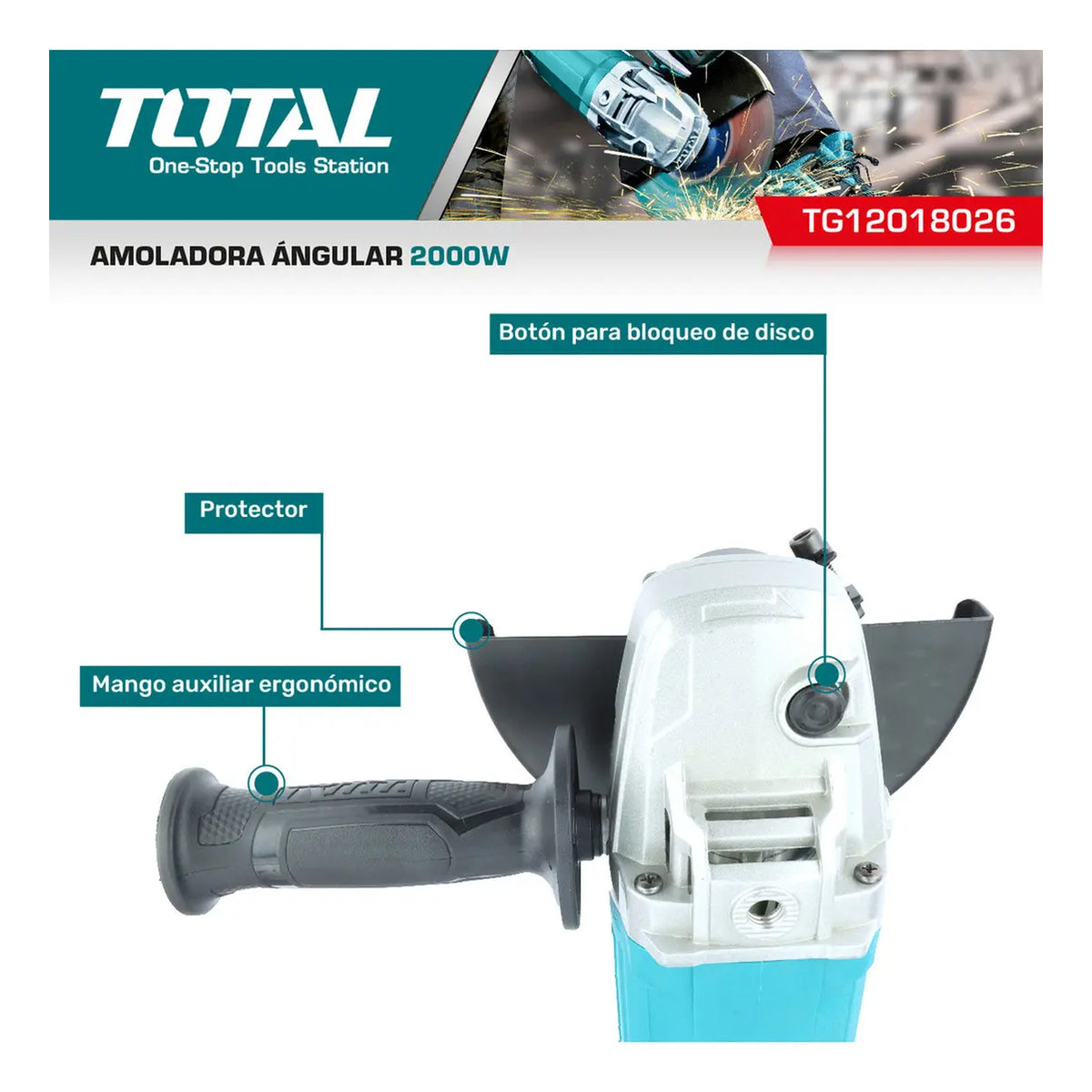 Amoladora Angular 2000W 180mm INDUSTRIAL TOTAL TG12018026-4