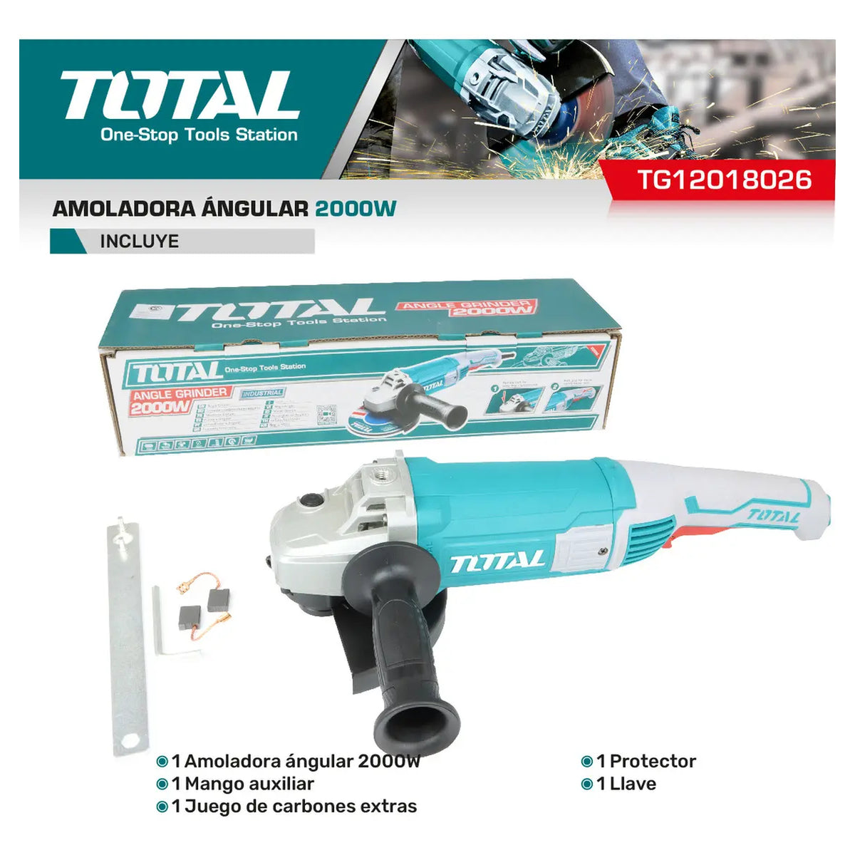 Amoladora Angular 2000W 180mm INDUSTRIAL TOTAL TG12018026-4