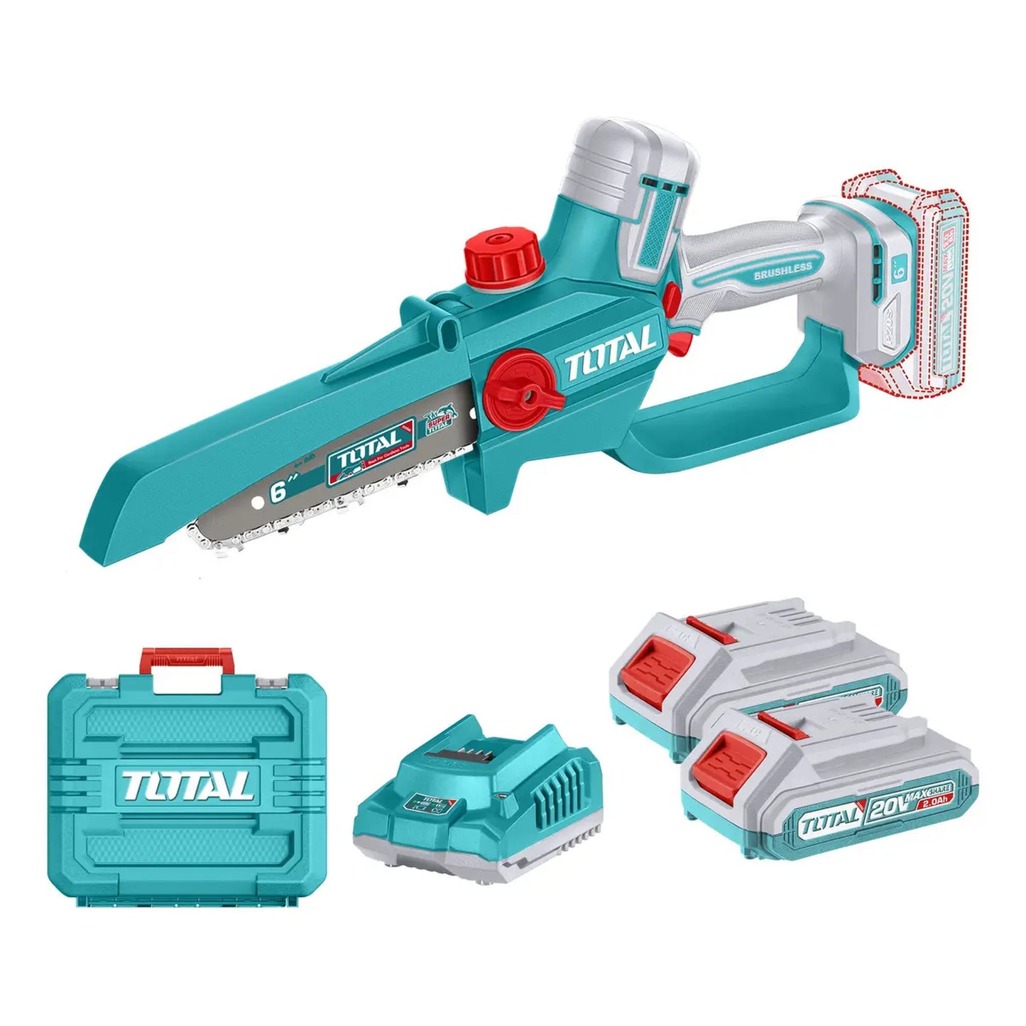 Sierra Podadora 20V BL 6" INDUSTRIAL TOTAL TGSLI20662-4 (MALETIN, CARGADOR, Y 2 BATERIAS)