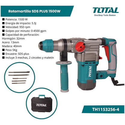 Rotomartillo SDS PLUS 1500W INDUSTRIAL TOTAL TH1153256-4