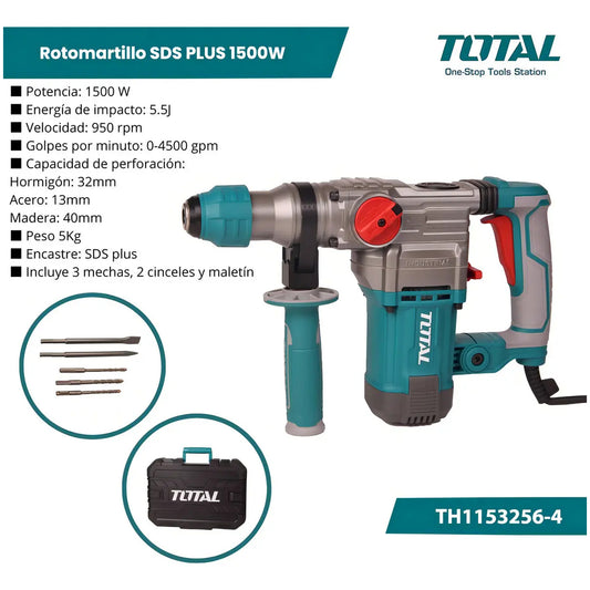 Rotomartillo SDS PLUS 1500W INDUSTRIAL TOTAL TH1153256-4