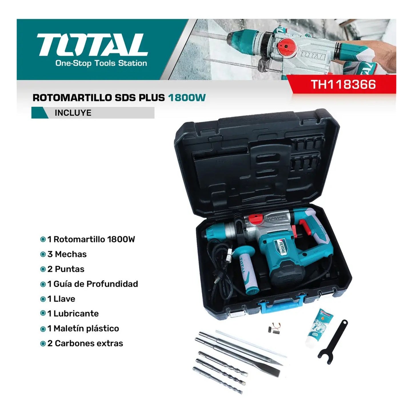 Rotomartillo SDS PLUS 1800W INDUSTRIAL TOTAL TH118366-4