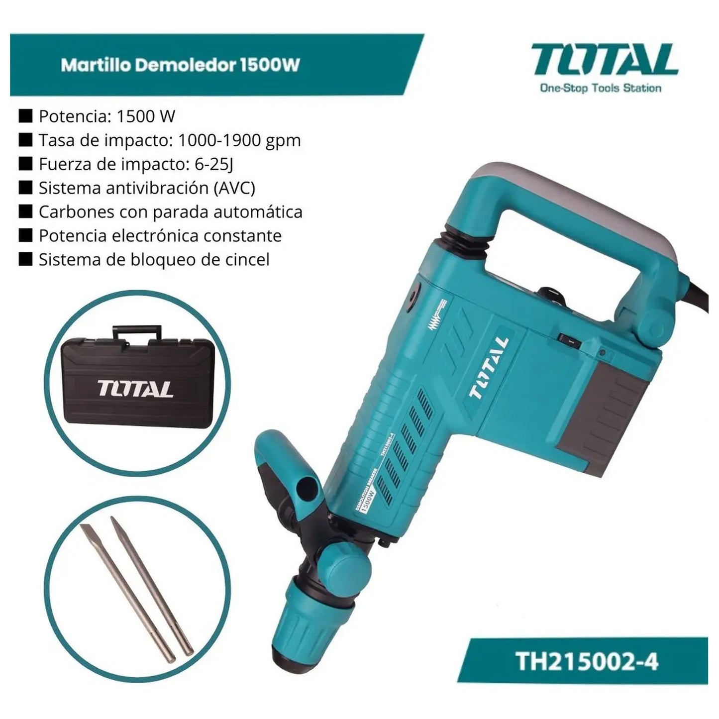 Martillo Demoledor 1500w. INDUSTRIAL TOTAL TH215002-4