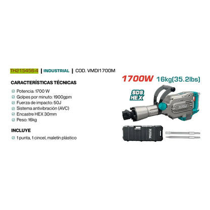 Martillo Demoledor 1700W 45J INDUSTRIAL TOTAL TH215456-4