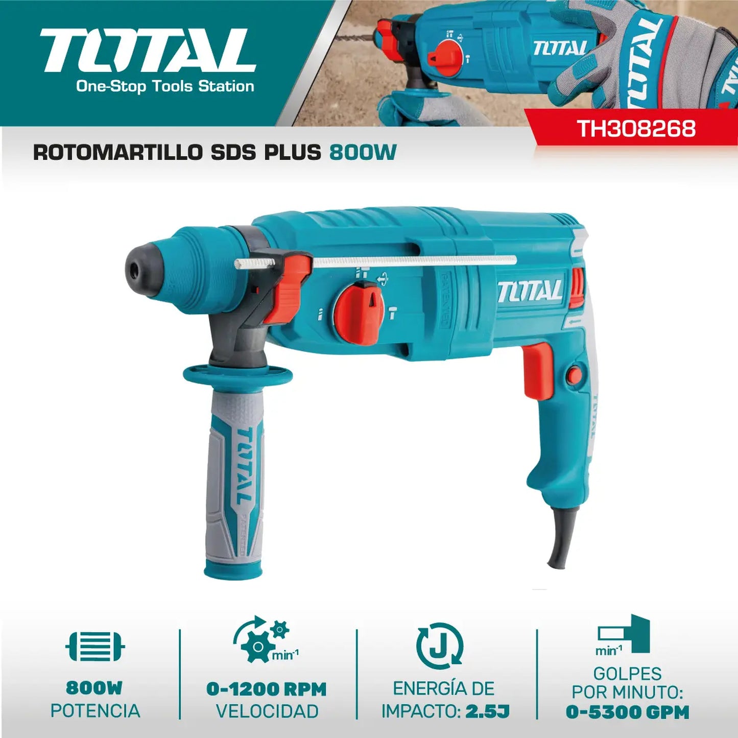 Rotomartillo SDS PLUS 800W TOTAL TH308268-4