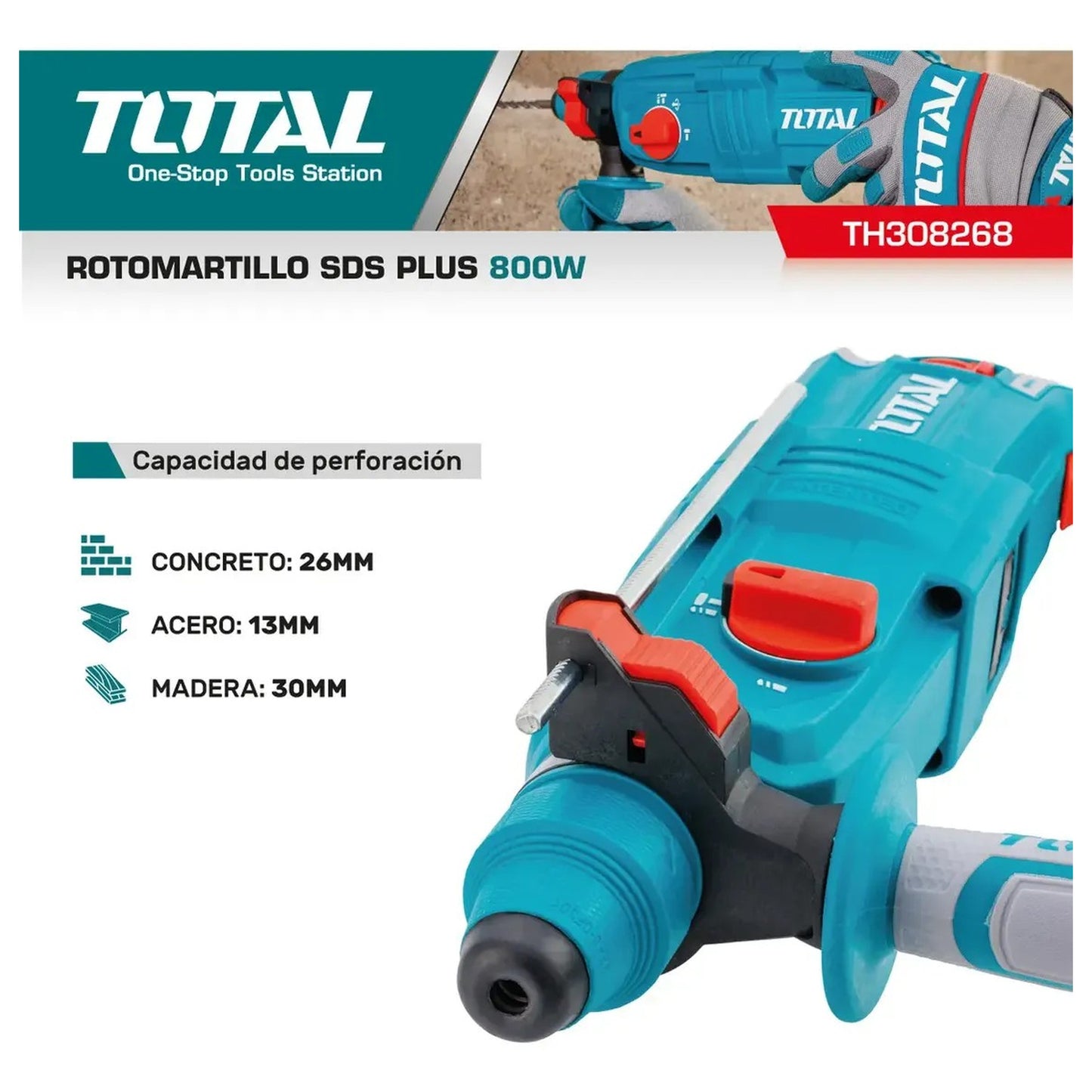 Rotomartillo SDS PLUS 800W TOTAL TH308268-4