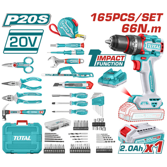Kit Taladro 20V + 165 Accesorios TOTAL THKTHP11652-4