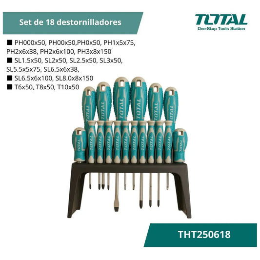 Set de 18 destornilladores TOTAL THT250618
