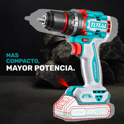 Taladro Percutor 20V BL 2000rpm 66Nm INDUSTRIAL TOTAL TIDLI20668-4 (MALETIN, CARGADOR, Y 2 BATERIAS 2Ah)