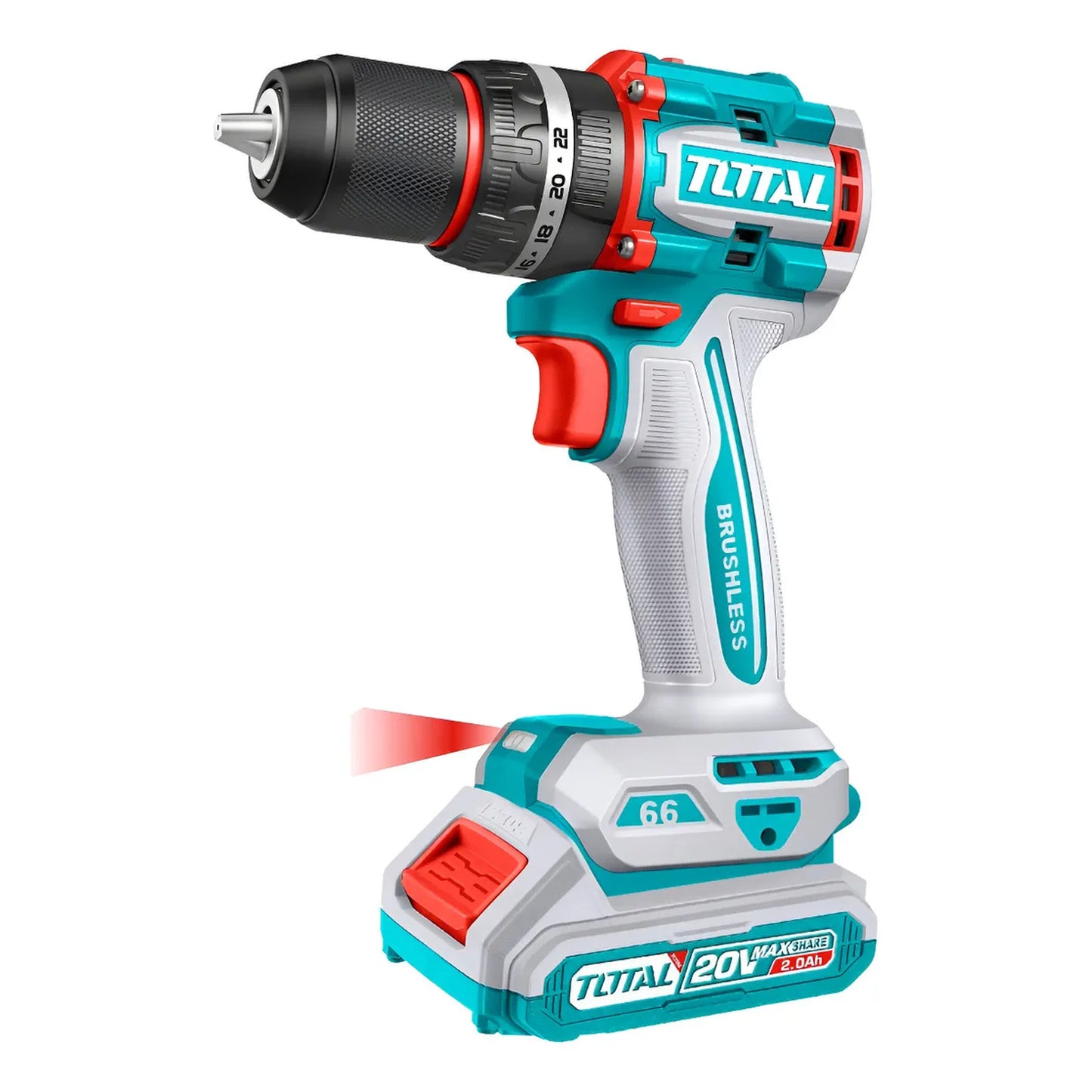 Taladro Percutor 20V BL 2000rpm 66Nm INDUSTRIAL TOTAL TIDLI20668-4 (MALETIN, CARGADOR, Y 2 BATERIAS 2Ah)