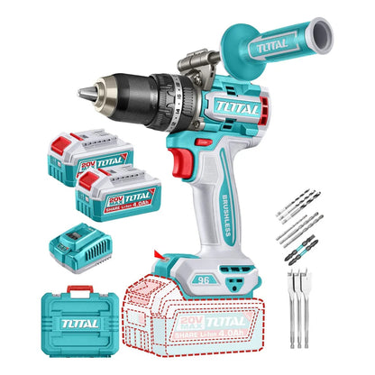 Taladro Percutor 20V BL 2000rpm 96Nm INDUSTRIAL TOTAL TIDLI209686-4 (MALETIN, CARGADOR, Y 2 BATERIAS 4Ah)