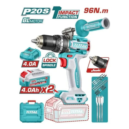 Taladro Percutor 20V BL 2000rpm 96Nm INDUSTRIAL TOTAL TIDLI209686-4 (MALETIN, CARGADOR, Y 2 BATERIAS 4Ah)