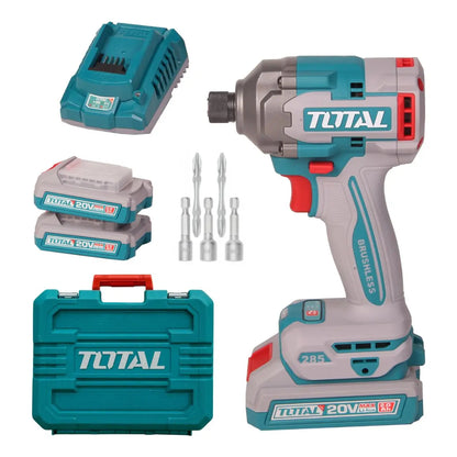 Atornillador de Impacto 20V BL 1/4 285Nm INDUSTRIAL TOTAL TIRLI2028-4 (MALETIN, CARGADOR, Y 2 BATERIAS 2Ah)