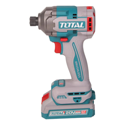 Atornillador de Impacto 20V BL 1/4 285Nm INDUSTRIAL TOTAL TIRLI2028-4 (MALETIN, CARGADOR, Y 2 BATERIAS 2Ah)