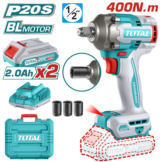 Llave de Impacto 20V 400Nm BL INDUSTRIAL TOTAL TIWLI2040-4 (MALETIN, CARGADOR, Y DOS BATERIAS 2Ah)