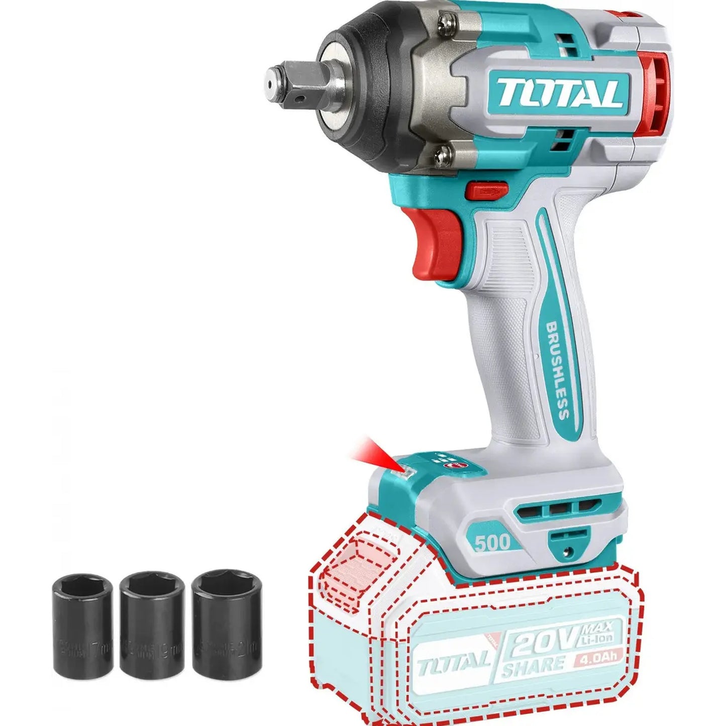 Llave de Impacto 20V BL 500Nm INDUSTRIAL TOTAL TIWLI20501