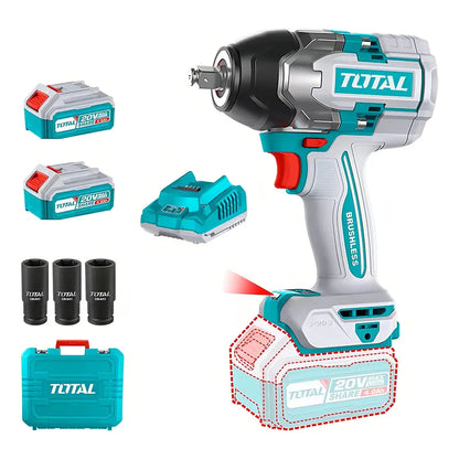 Llave de Impacto 20V BL 850Nm INDUSTRIAL TOTAL TIWLI2085-4 (MALETIN, CARGADOR, Y DOS BATERIAS 4Ah)