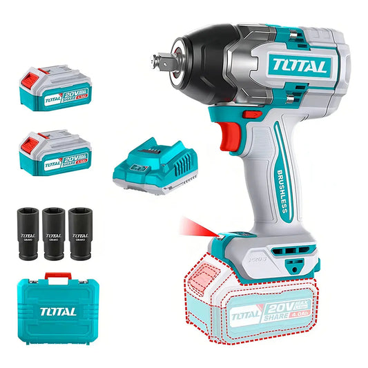 Llave de Impacto 20V BL 850Nm INDUSTRIAL TOTAL TIWLI2085-4 (MALETIN, CARGADOR, Y DOS BATERIAS 4Ah)