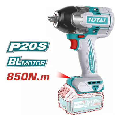Llave de Impacto 20V BL 850Nm INDUSTRIAL TOTAL TIWLI2085-4 (MALETIN, CARGADOR, Y DOS BATERIAS 4Ah)