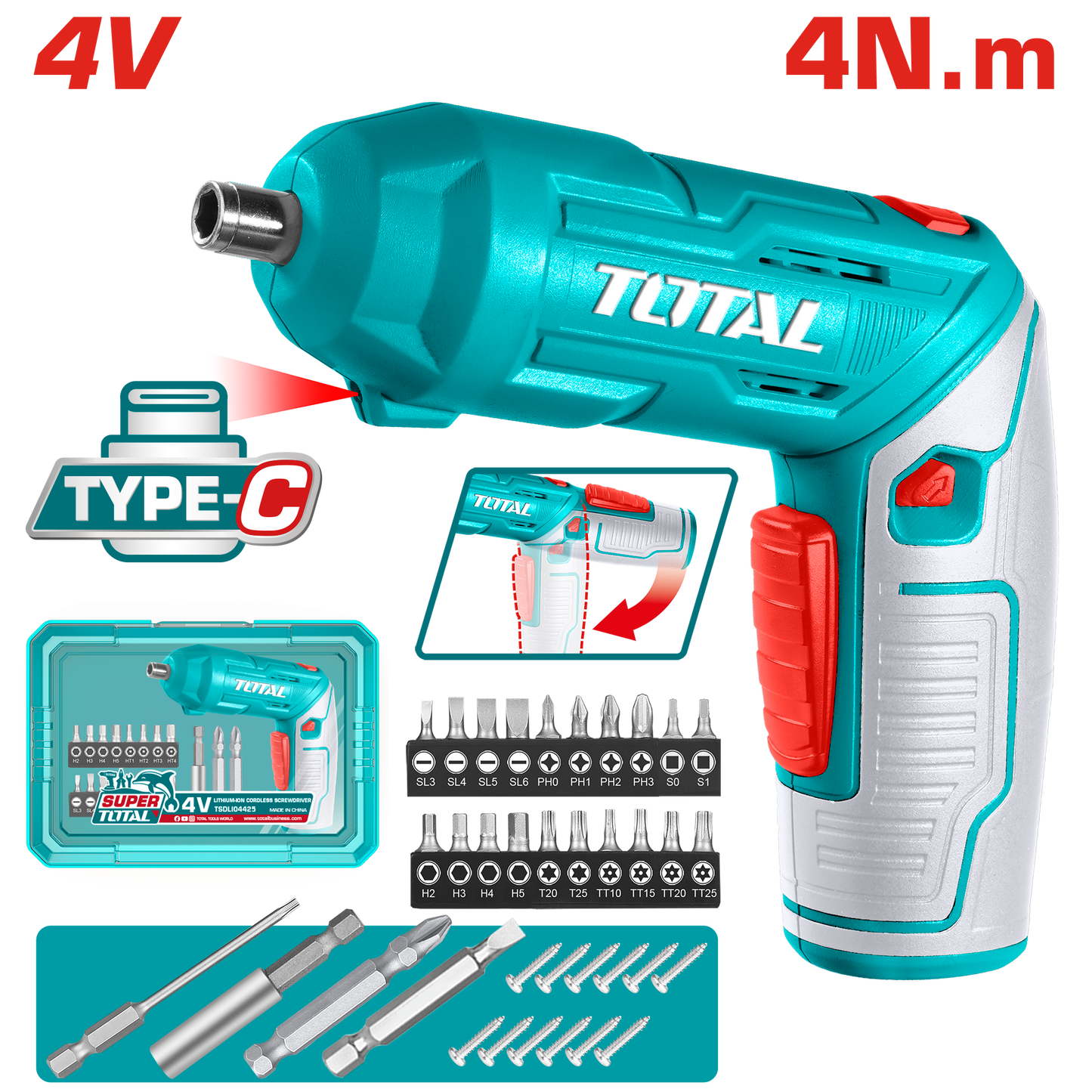 Atornillador 4V + 24 Accesorios TOTAL TSDLI04425