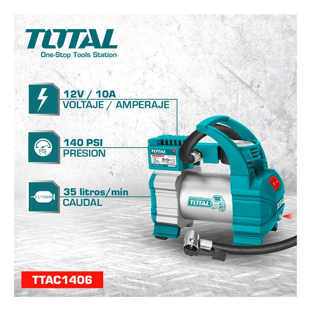 Compresor 12V 140 psi TOTAL TTAC1406