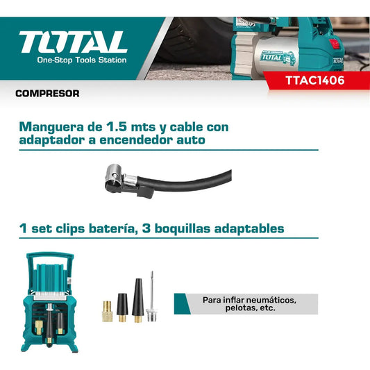 Compresor 12V 140 psi TOTAL TTAC1406