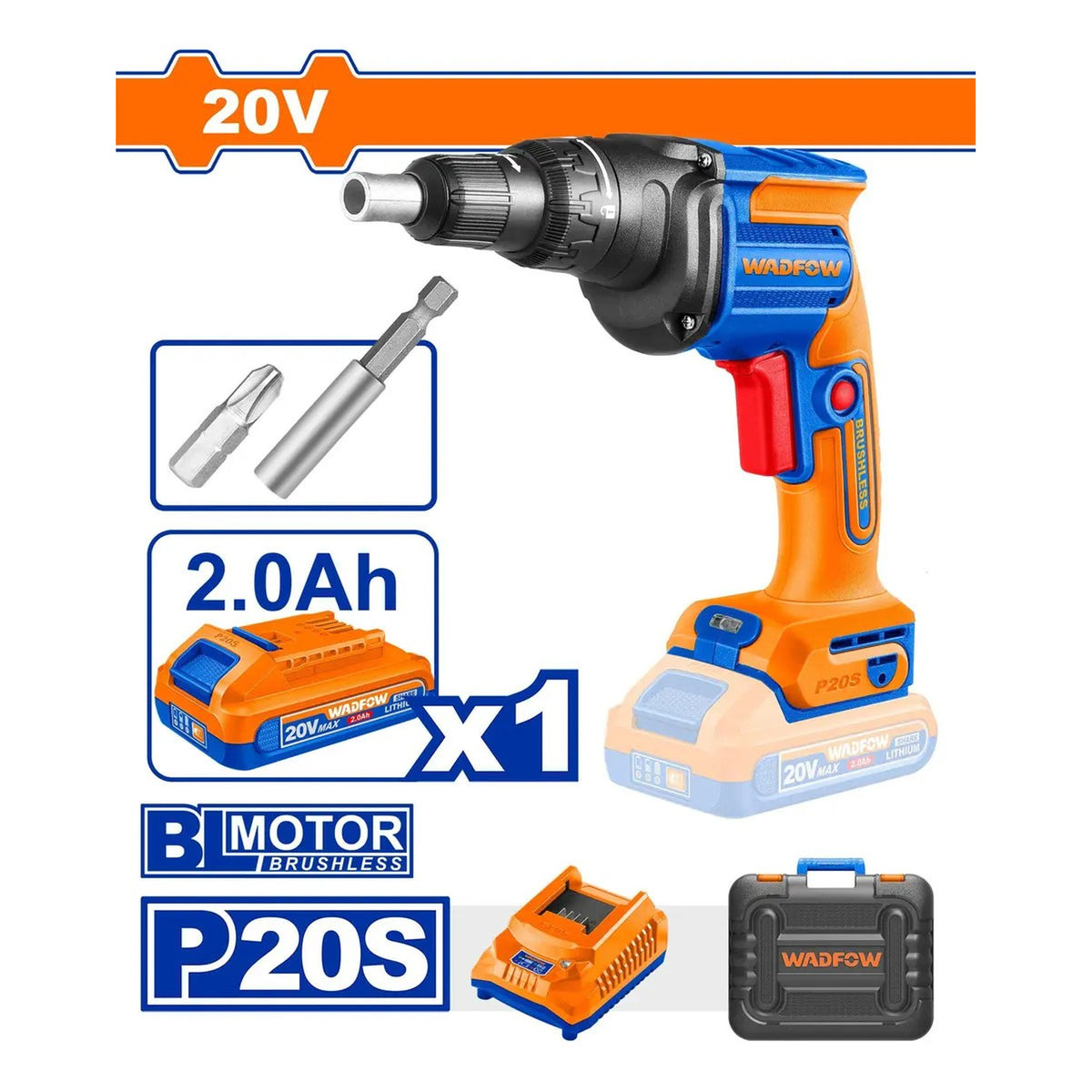 ATORNILLADOR INALAMBRICO 20V 1.4´´ HEX + BAT 2.0 AH + CARG + MALETA WDS2042854
