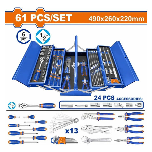 JGO DE HERRAMIENTAS MANUALES 61 PZS C/ CAJA PORTAHERRAMIENTAS WHS4B61